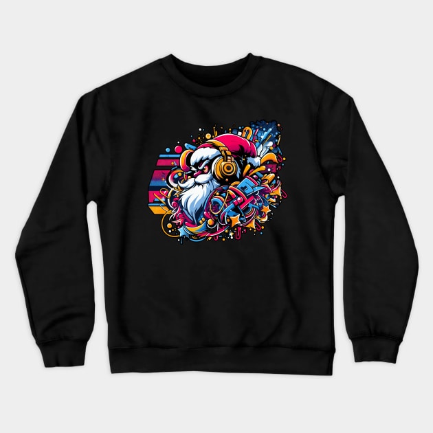 Santa Claus with headphones on his ears listening to music. Crewneck Sweatshirt by T-Shirt Paradise